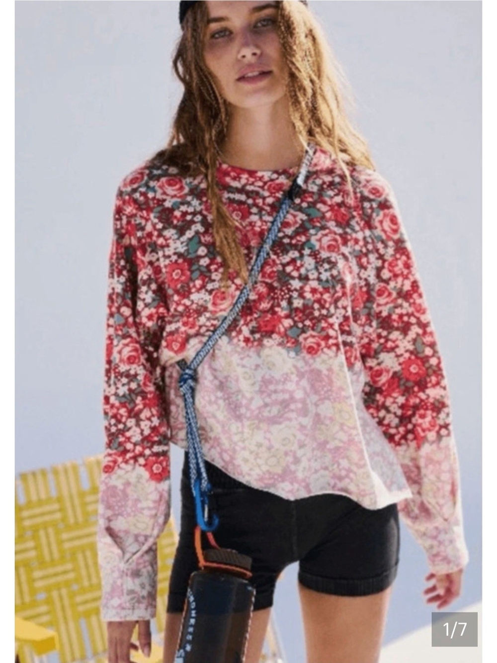 FP Movement by Free People Red Floral Patchwork Crewneck Sweatshirt
